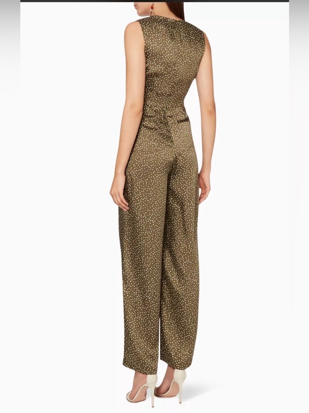 ACLER Designer Low Cut Bust Green White Doheny Dot Jumpsuit size 6 - Picture 3 of 12